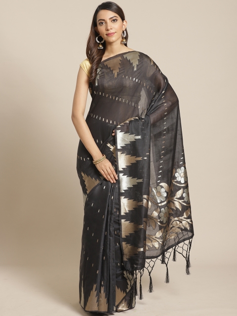 

Mitera Black & Golden Pure Cotton Woven Design Saree