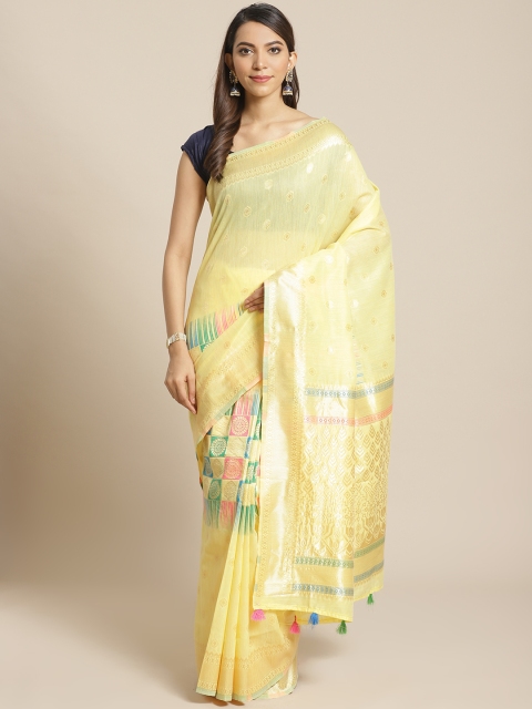 

Mitera Yellow & Golden Pure Cotton Woven Design Saree