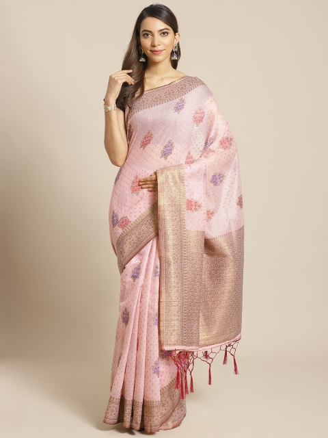 

Mitera Pink & Golden Pure Cotton Woven Design Saree