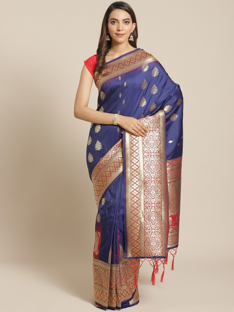 

Mitera Navy Blue & Golden Woven Design Saree