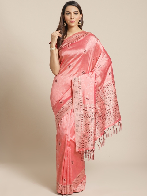 

Mitera Peach-Coloured & Maroon Woven Design Saree