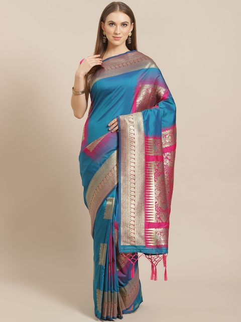

Mitera Teal & Golden Woven Design Saree