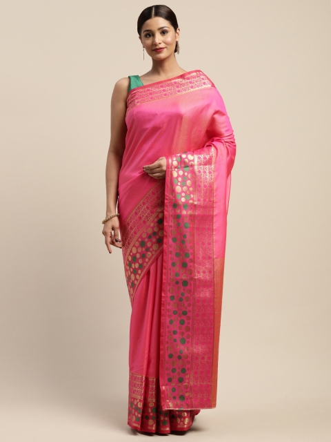 

Mitera Pink Silk Blend Woven Design Paithani Saree