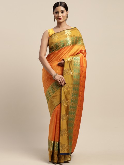 

Mitera Mustard & Green Silk Blend Woven Design Saree