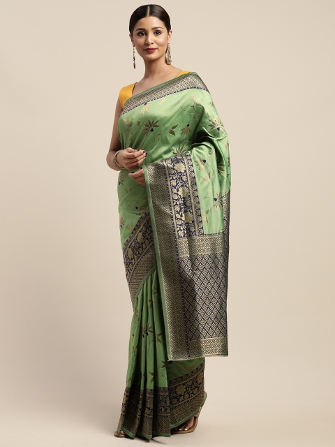 

Mitera Green & Navy Blue Silk Blend Woven Design Saree