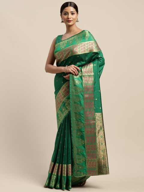 

Mitera Green & Golden Ethnic Motifs Woven Design Saree