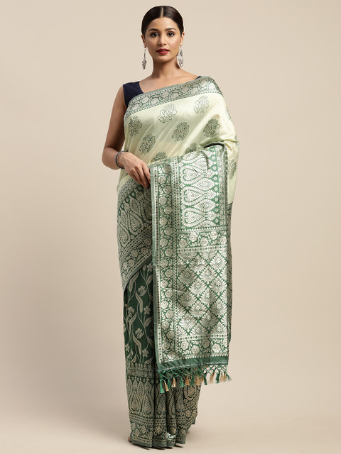 

Mitera Green & Silver Woven Design Saree
