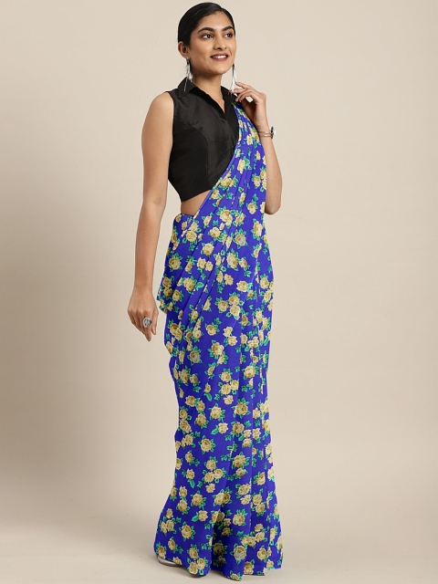 

Pavechas Blue & Yellow Polyester Printed Saree