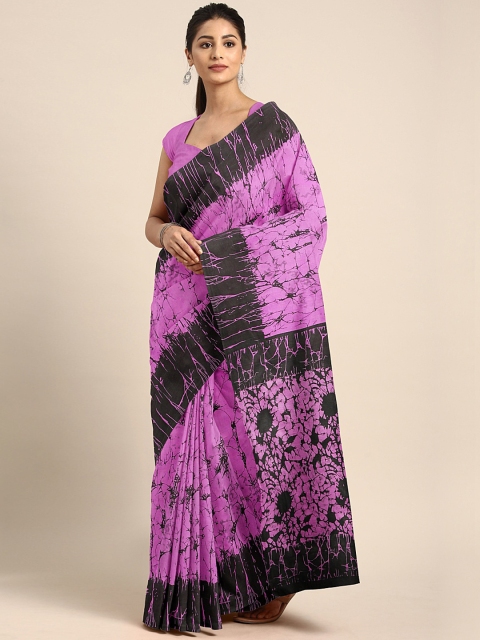 

Pavechas Pink & Black Polycotton Printed Mangalagiri Saree