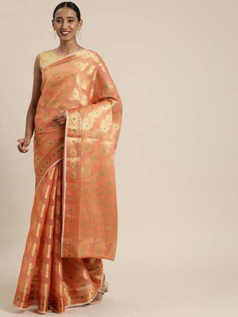 

Pavechas Pink & Gold-Toned Jute Cotton Woven Design Handloom Kota Saree