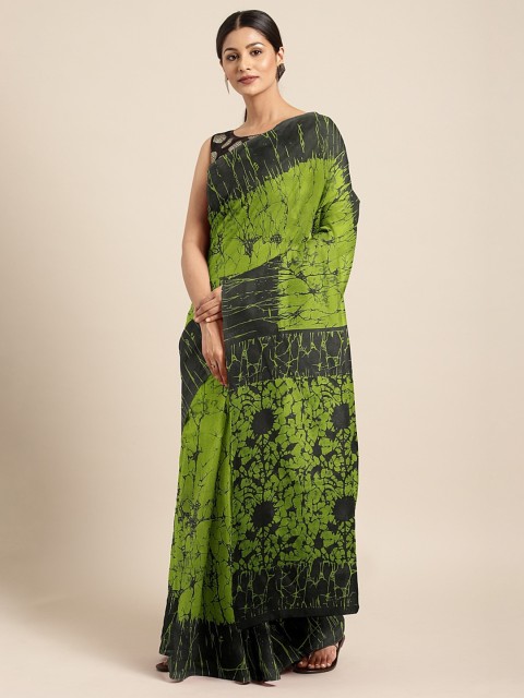 

Pavechas Green & Charcoal Grey Polycotton Abstract Printed Mangalagiri Saree