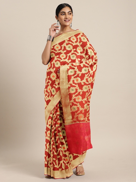 

Pavechas Red & Gold-Toned Jute Cotton Woven Design Kota Saree