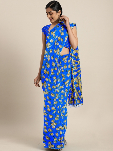 

Pavechas Blue Printed Polyester Saree
