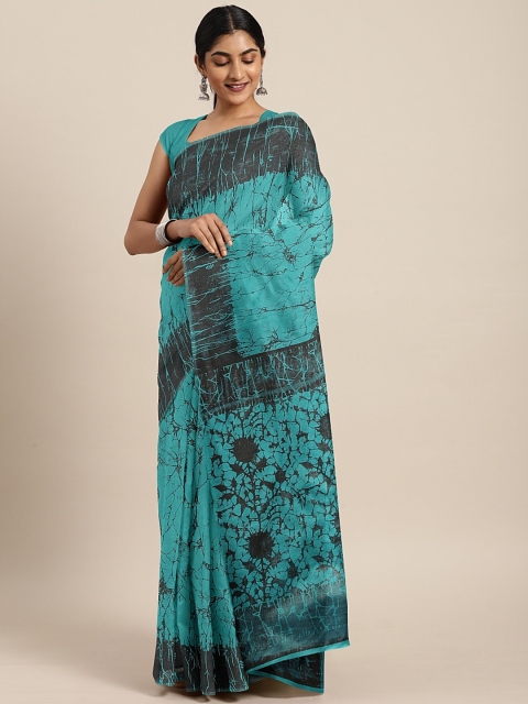 

Pavechas Teal Blue & Grey Polycotton Abstract Printed Mangalagiri Saree