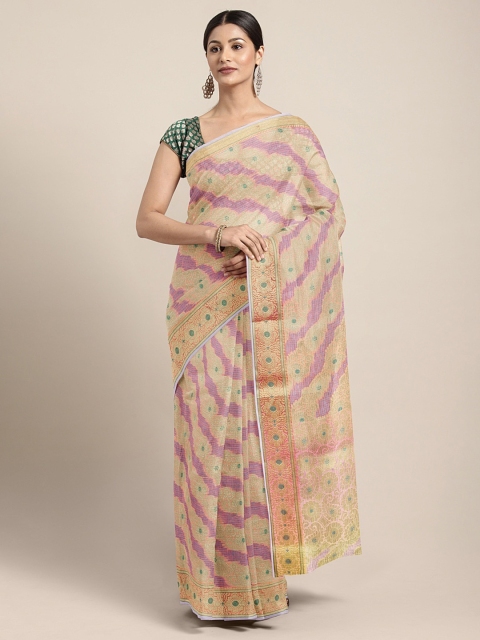 

Pavechas Pink & Gold-Toned Jute Cotton Woven Design Kota Saree