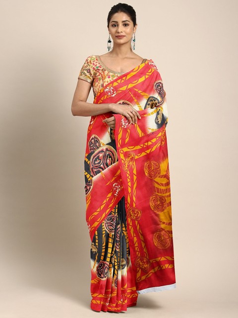 

Pavechas Red & Black Polycotton Printed Mangalagiri Saree