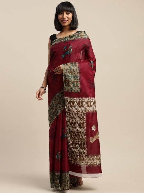 

Pavechas Maroon Polycotton Printed Mangalagiri Saree