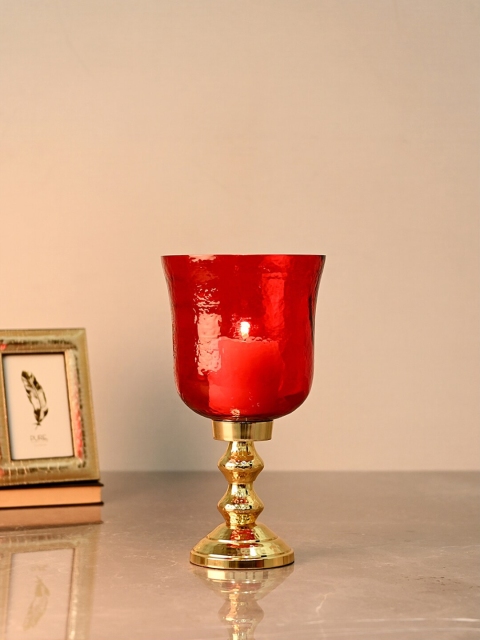 

Pure Home and Living Red Textured Shell Hammered Hurricane Candle Holder