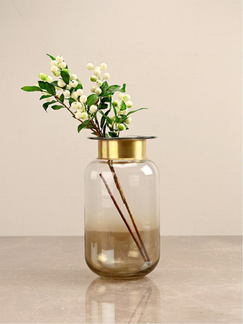 

Pure Home and Living Copper And Transparent Vase With Golden Ring, Gold