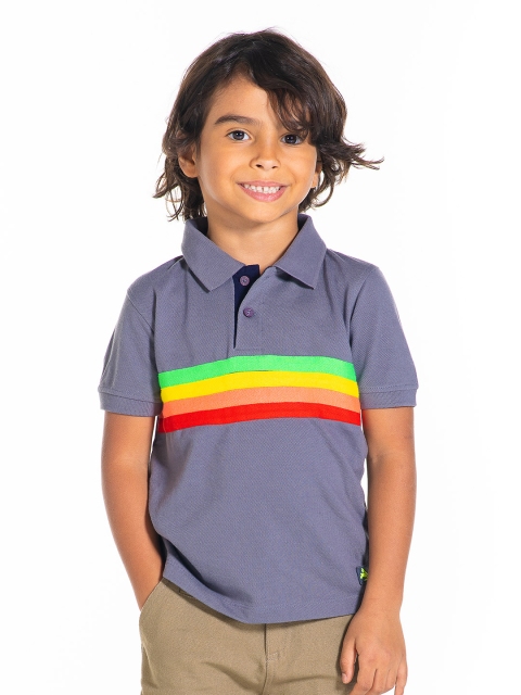 

Cherry Crumble Unisex Kids Grey Striped Polo Collar T-shirt