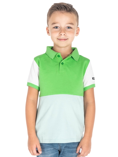 

Cherry Crumble Kids Green Organic Colourblocked Polo Collar T-shirt