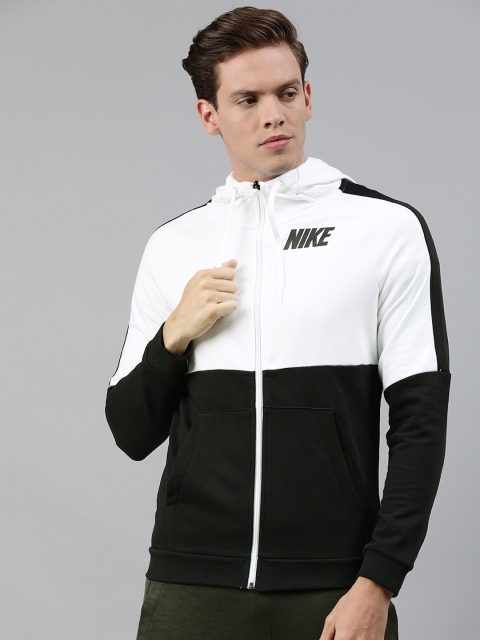 

Nike Men White & Black Colourblocked AS M DRI-FIT FZ MC Hooded Training Sweatshirt