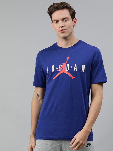 

Nike Men Blue M J SS CTN JRDN AIR WRDMRK Printed Round Neck T-shirt