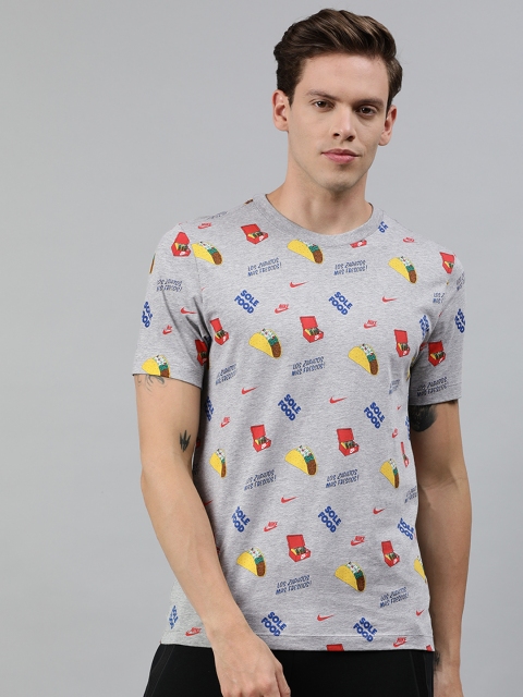 

Nike Men Grey Melange FOOD AOP Printed Round Neck T-shirt