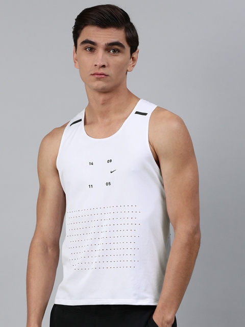 

Nike Men White Printed Dri-FIT TCH PCK SINGLET FUTRCE Running T-shirt with Cut Outs