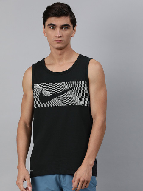 

Nike Men Black Printed Round Neck Dri-FIT TANK DFC SWOOSH FS Training T-shirt