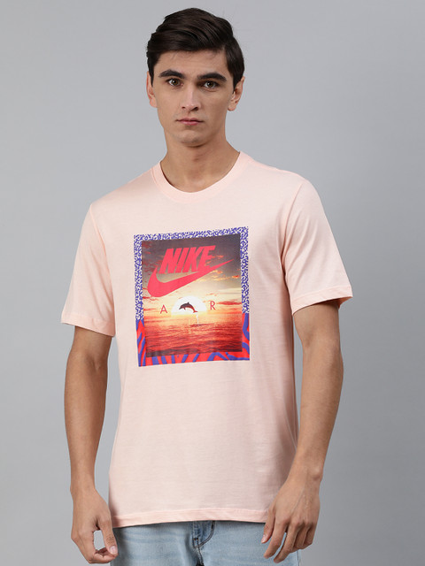 

Nike Men Peach-Coloured AQUA PHOTO Printed Round Neck T-shirt
