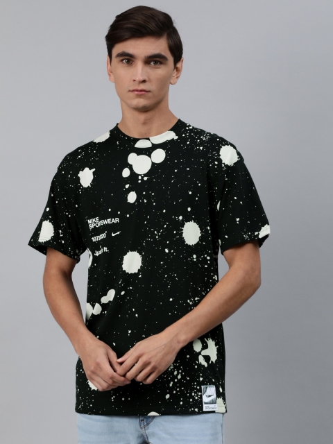 

Nike Men Black Printed Round Neck NSW SS DIY SPLATTER Pure Cotton T-shirt