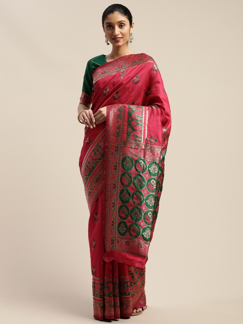 

SHAVYA Pink & Gold-Toned Pure Silk Woven Design Patola Saree