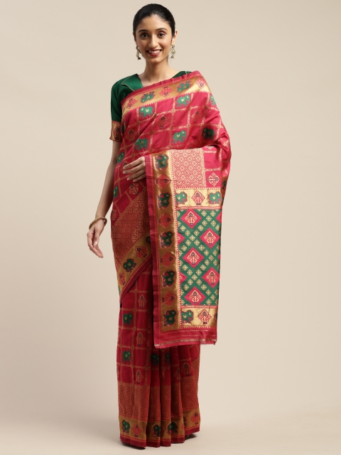 

SHAVYA Pink & Gold-Toned Pure Silk Woven Design Patola Saree
