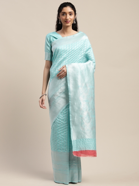 

SHAVYA Sea Green & Silver-Toned Pure Silk Woven Design Banarasi Saree