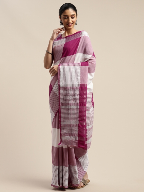 

SHAVYA Burgundy & White Cotton Blend Checked Saree