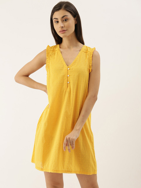

Slumber Jill Women Mustard Yellow Solid Nightdress