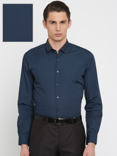 

Wills Lifestyle Men Navy Slim Fit Solid Party Shirt, Navy blue