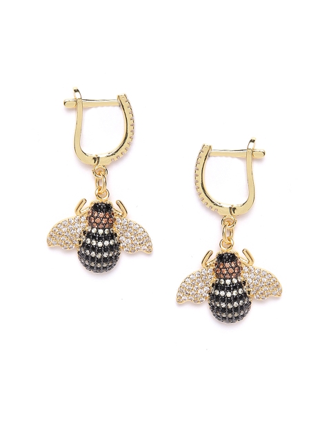 

DIVA WALK EXCLUSIVE Black & Brown Gold-Plated Stone-Studded Honey Bee Shaped Drop Earrings