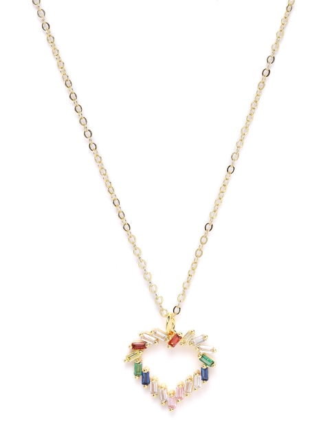 

DIVA WALK EXCLUSIVE Multicoloured Gold-Plated Stone-Studded Heart-Shaped Necklace, Multi