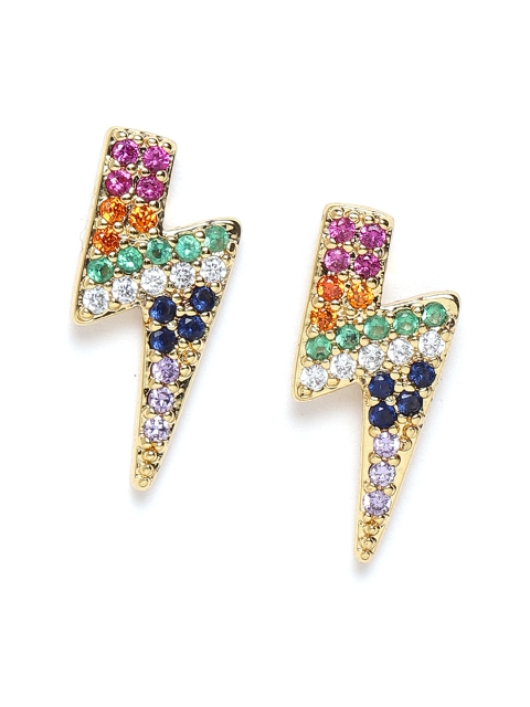 

ELLE Multicoloured Gold-Plated Stone Studded Quirky Studs, Multi
