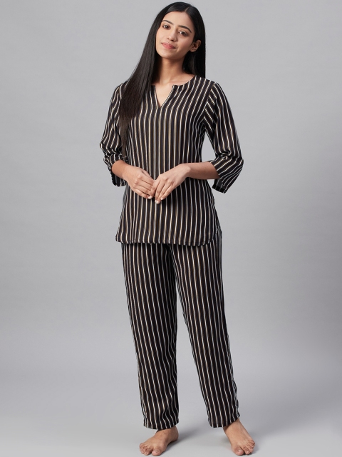 

RUNWAYIN Women Blue & White Striped Night suit