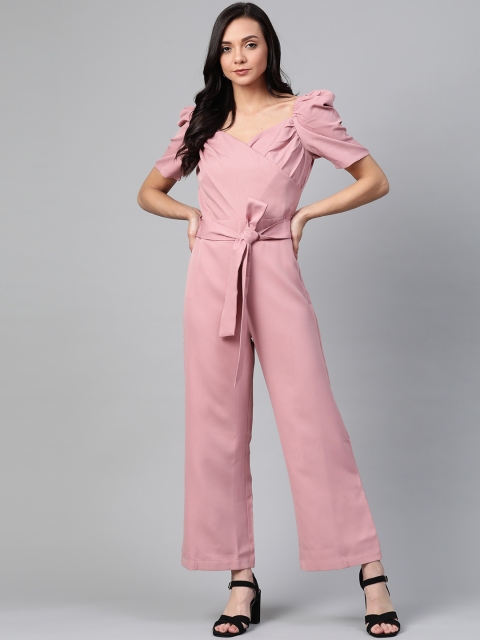 

RUNWAYIN Women Pink Solid Basic Jumpsuit
