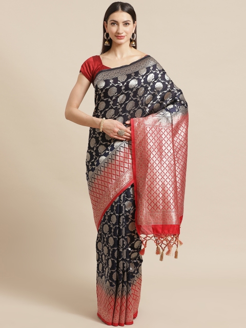 

Mitera Navy Blue & Silver Zari Woven Design Saree