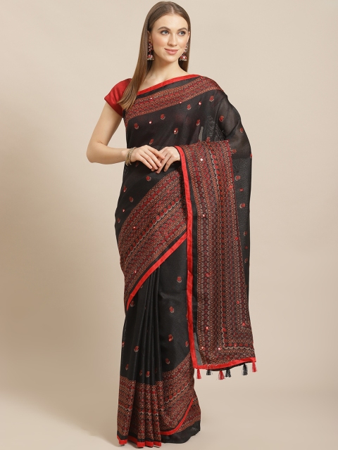 

KALINI Black & Red Woven Design Saree