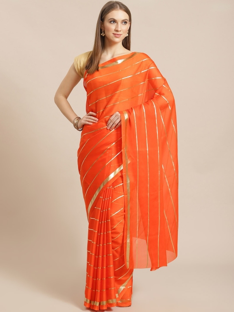 

KALINI Orange & Golden Foil Striped Saree