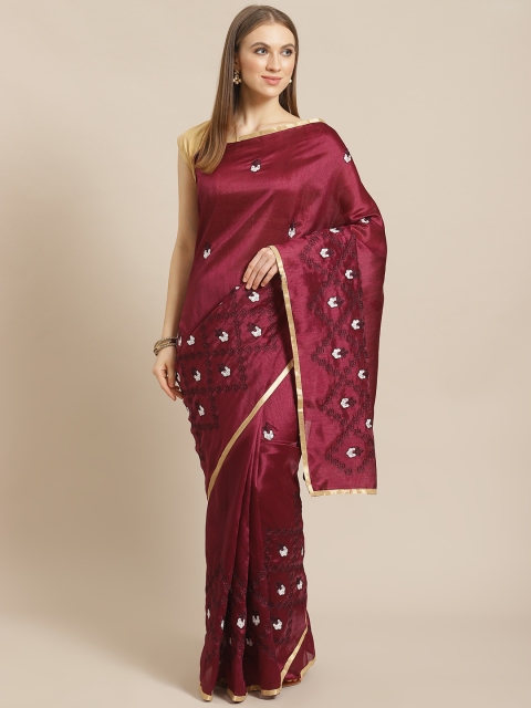 

KALINI Burgundy & White Embroidered Saree