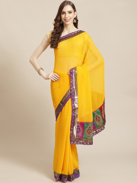 

KALINI Mustard Yellow Solid Saree
