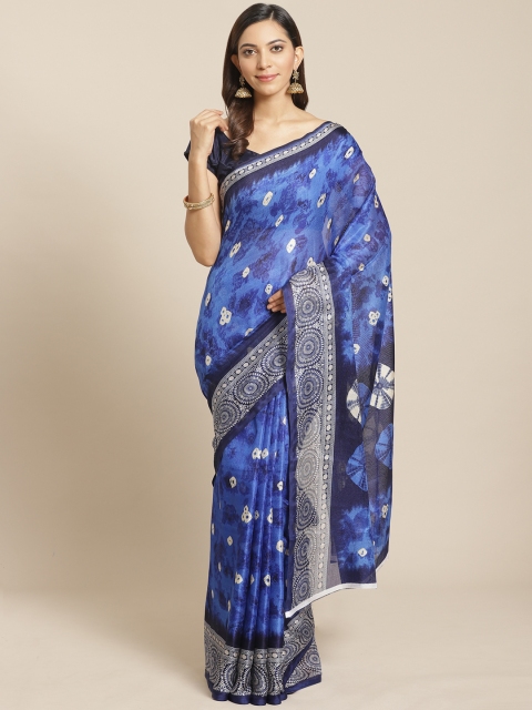 

KALINI Women Navy Blue & Of-White Bandhani Print Saree