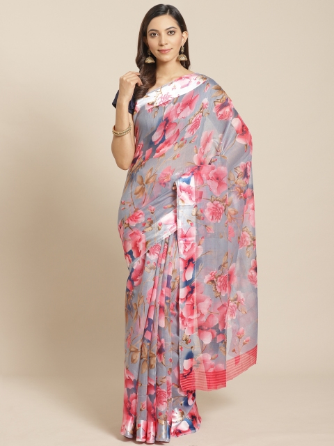 

KALINI Grey & Pink Floral Printed Saree